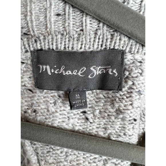 MICHAEL STARS fringe gray open front knit cardigan sweater size M NWOT - Picture 5 of 8